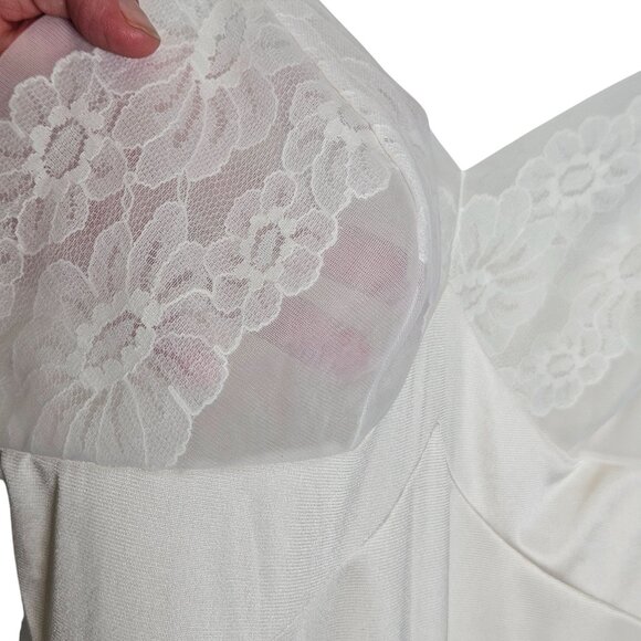 Vintage Coquette White Lace Satin Slip Night Dress Adjustable Straps 34 Sheer - Picture 5 of 11